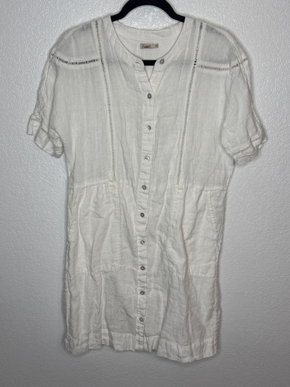 Faherty White Linen Organic Cotton Button Down Shirt Dress Size Medium